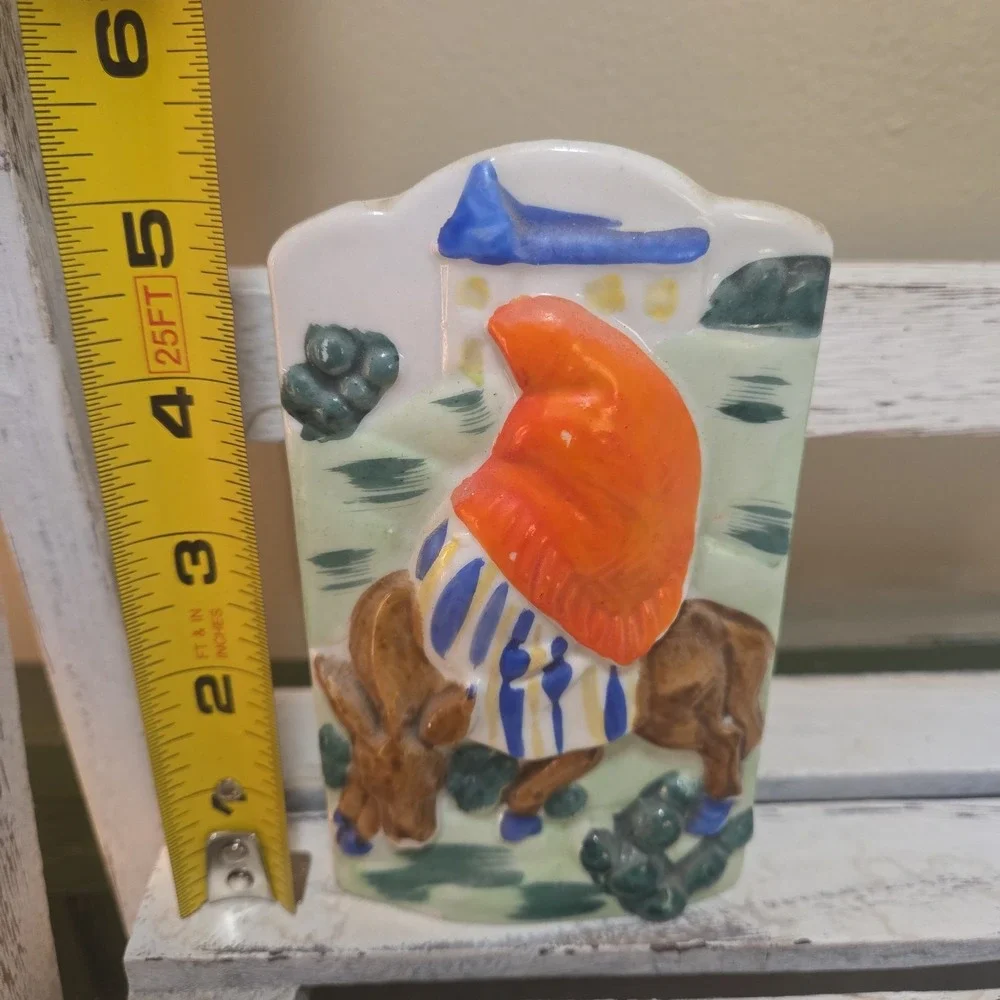 Vintage Japan Christmas Themed Mary Sitting Donkey Wall Pocket Religious Decor